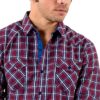 Chemise homme coton carreaux KAPORAL col classique bordeaux