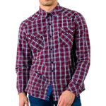Chemise homme coton carreaux KAPORAL col classique bordeaux