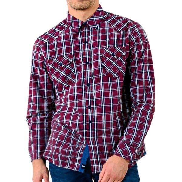 Chemise homme coton carreaux KAPORAL col classique bordeaux