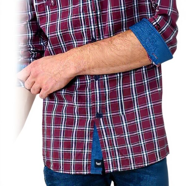 Chemise homme coton carreaux KAPORAL col classique bordeaux