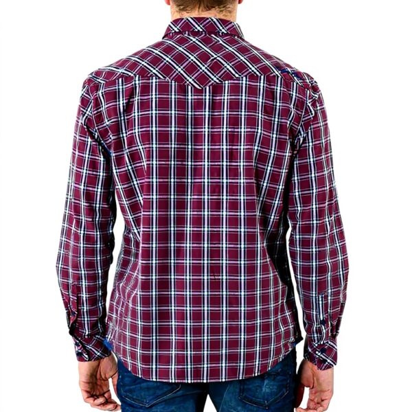 Chemise homme coton carreaux KAPORAL col classique bordeaux