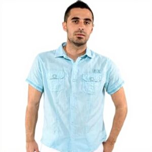 Chemise homme Kaporal manches courtes bleu lin coton