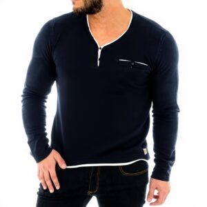 Pull homme Kaporal Deniz Bleu léger en coton manches longues