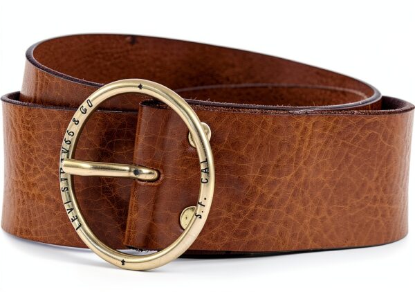Ceinture Femme Levi's Athena en Cuir Bovin, Boucle Ronde Logo Embossé,-0